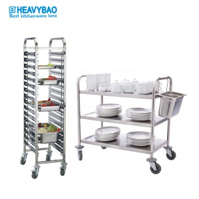 Heavybao 2 Tier 3Tier Stainless Steel Restaurant Food GN Pan Service Carts Tea Serving Trolleys For Hotel