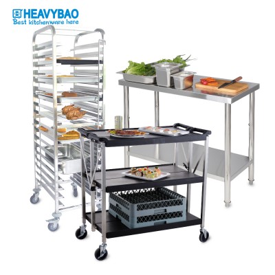 Heavybao OEM ODM Stainless Steel Restaurant Customized Foldable Food GN Pan Service Trolley Carts For Hotel