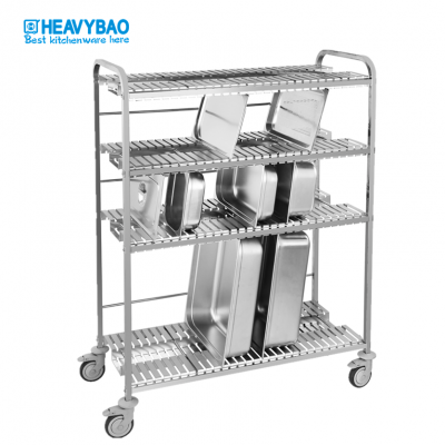 Heavybao Stainless Steel Kitchen Collecting Dish Storage Rack Trolley Customized Cart