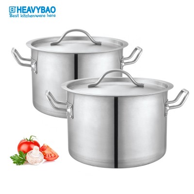 Heavybao 3 layers Composite Bottom Stainless Steel Silver Cooksware Stock Pots For Restaurant Kitchenware