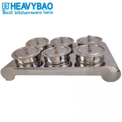 Heavybao Hot Sale Hotel Restaurant Buffet Stainless Steel Sauce Storage Food Display Shelf With 6 Condiment Buckets