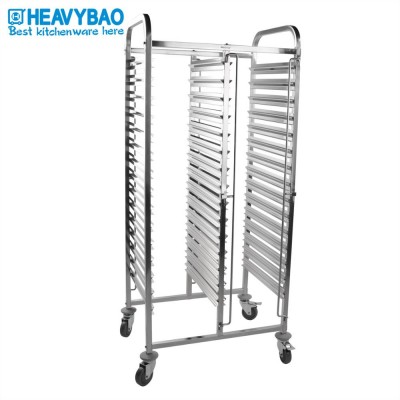 Heavybao Catering Equipment Hotel Kitchen Stainless Steel 1/1GN Pan Trolley Dual Rows With PVC Wheels