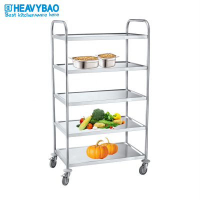 Heavybao Commercial Trading Restaurant Kitchenware Stainless Steel Round Tube Serving Food Transport Trolley