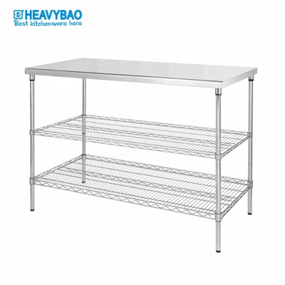 Heavybao 3-Tier Stainless Steel Storage Table Adjustable Height Wire Work Table